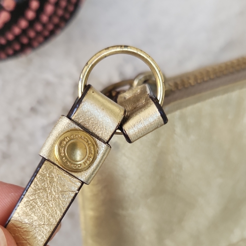 Coach Brown Signature Tote with Metallic Gold Trim - Picture 3 of 16